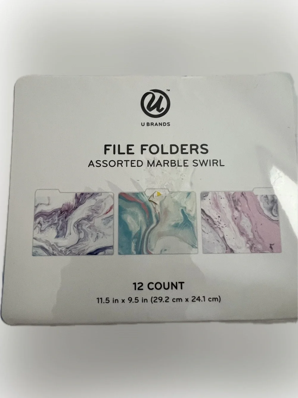 🔴New U Brands Fashion Assorted Marble Swirl File Folders 1/3 Cut Tab 12 Count